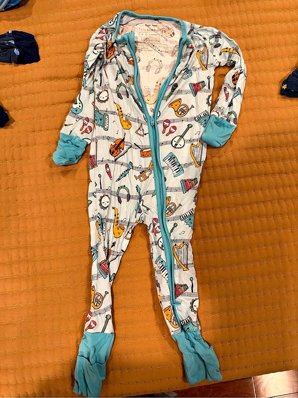 Little Sleepies Zippy Pajamas Kids Footed Pajamas in musical instrument print